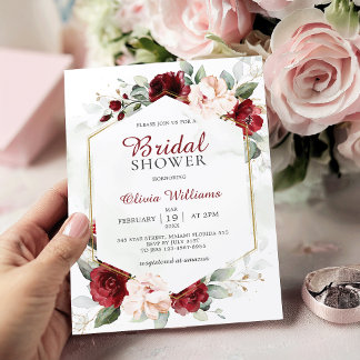 Bourgogne en Blush Pink Floral Vrijgezellenfeest Kaart