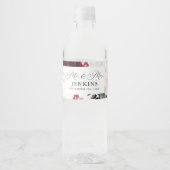 Bourgogne en Blush Pink Floral Water Fles Label Waterfles Etiket (Voorkant)