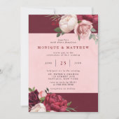 Bourgogne en Blush Pink Peony Bouquet Wedding Kaart (Voorkant)