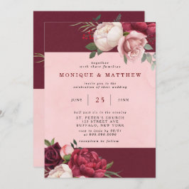 Bourgogne en Blush Pink Peony Bouquet Wedding Kaart