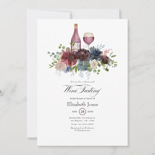 Bourgogne en Blush Pink Wine Tasting Invitation Kaart (Voorkant)