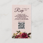 Bourgogne en Blush QR Code RSVP Informatiekaartje (Achterkant)