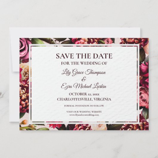 Bourgogne en Blush Roos Save The Date (Achterkant)