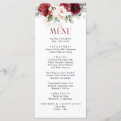 Bourgogne en Blush Roze Bloemen Trouwdiner Menu (Voorkant)