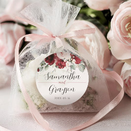 Bourgogne en Blush Roze Bloemen Trouwstickers Ronde Sticker