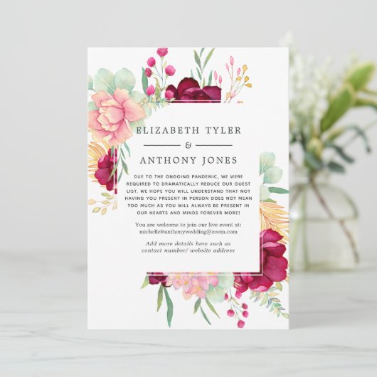 Bourgogne en Blush roze lijst met verminderde wedd Aankondiging (Staand voorkant)