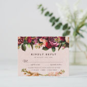 Bourgogne en Blush RSVP kaart (Staand voorkant)
