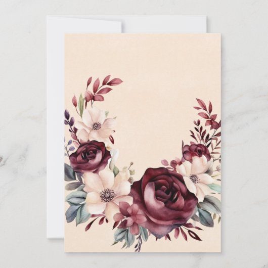 Bourgogne en Cream Rozen Bruiloft Koppels Douche Kaart (Achterkant)