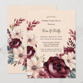 Bourgogne en Cream Rozen Bruiloft Koppels Douche Kaart (Voorkant / Achterkant)