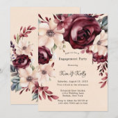 Bourgogne en Cream Rozen Verlovingsfeest Kaart (Voorkant / Achterkant)