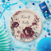 Bourgogne en Cream Waterverf Rozen Bruiloft Papieren Bordje (Feest)