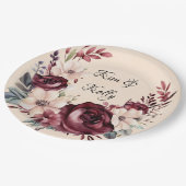 Bourgogne en Cream Waterverf Rozen Bruiloft Papieren Bordje (Gekanteld)