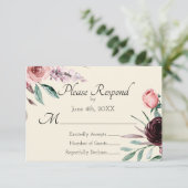 Bourgogne en Crème Bloemen Bruiloft RSVP Kaart (Staand voorkant)