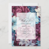 Bourgogne en Dusty Blue Floral bruiloft Kaart (Voorkant)