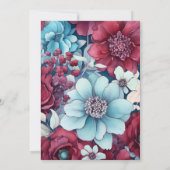 Bourgogne en Dusty Blue Floral bruiloft Kaart (Achterkant)