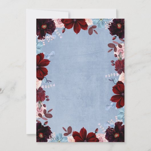 Bourgogne en Dusty Blue Floral Elegant Bruiloft Kaart (Achterkant)