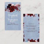 Bourgogne en Dusty Blue Floral Waterverf Visitekaartje (Voorkant / Achterkant)