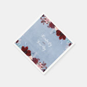 Bourgogne en Dusty Blue Floral Waterverven Servetten (Hoek)