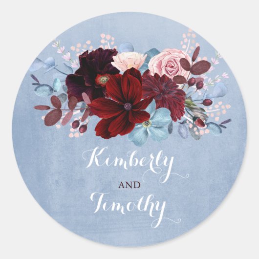 Bourgogne en Dusty Blue Ronde Sticker (Voorkant)