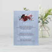 Bourgogne en Dusty Blue Wedding Informatie Gast Informatiekaartje (Staand voorkant)