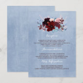Bourgogne en Dusty Blue Wedding Informatie Gast Informatiekaartje (Voorkant / Achterkant)