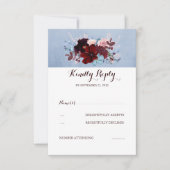 Bourgogne en Dusty Blue Wedding RSVP (Voorkant)