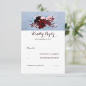 Bourgogne en Dusty Blue Wedding RSVP (Staand voorkant)