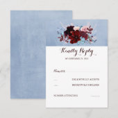 Bourgogne en Dusty Blue Wedding RSVP (Voorkant / Achterkant)
