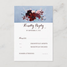 Bourgogne en Dusty Blue Wedding RSVP