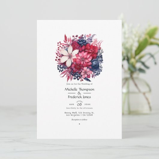 Bourgogne en Floral Wedding Kaart (Staand voorkant)