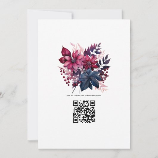 Bourgogne en Floral Wedding Kaart (Achterkant)