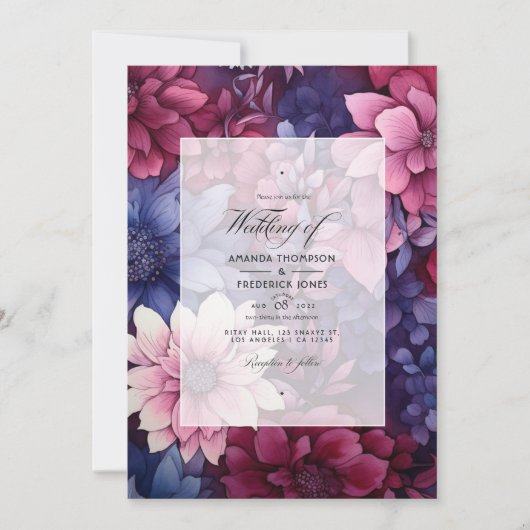 Bourgogne en Floral Wedding Kaart (Voorkant)