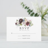 Bourgogne en Floral Wedding RSVP Kaartje (Staand voorkant)