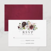 Bourgogne en Floral Wedding RSVP Kaartje (Voorkant / Achterkant)