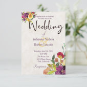 Bourgogne en gele waterverf florale bruiloft invi kaart (Staand voorkant)