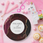 Bourgogne en Glitter Agate Wedding Papieren Bordje (Feest)