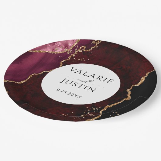 Bourgogne en Glitter Agate Wedding Papieren Bordje (Gekanteld)