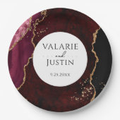 Bourgogne en Glitter Agate Wedding Papieren Bordje (Voorkant)
