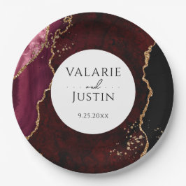 Bourgogne en Glitter Agate Wedding Papieren Bordje