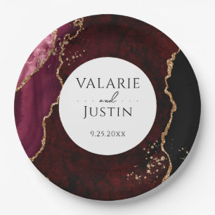 Bourgogne en Glitter Agate Wedding Papieren Bordje