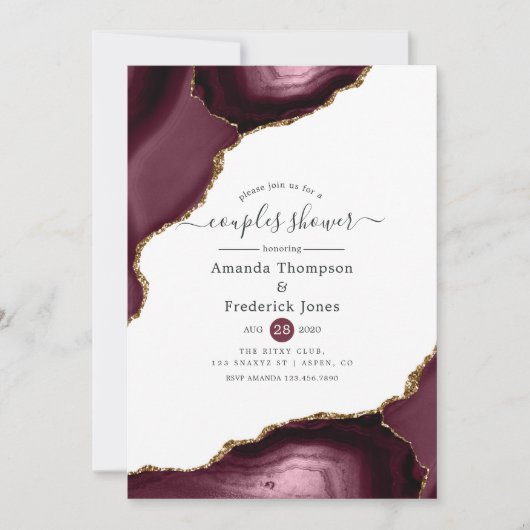 Bourgogne en Gold Agate Couples Shower Kaart (Voorkant)