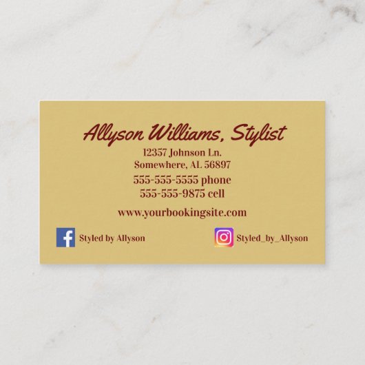 Bourgogne en Gold Hair Stylist Visitekaartje (Achterkant)
