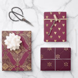Bourgogne en Gold Paris Inpakpapier Vel<br><div class="desc">Parijse bruine en goudvormig papier met drie verschillende stijlen.</div>