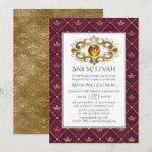 Bourgogne en Goud Heraldische Monogram Bar Mitzvah Kaart (Voorkant / Achterkant)