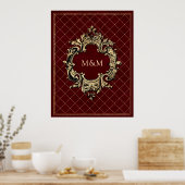 Bourgogne en Goud  Luxe Lattice Monogram Poster (Keuken)