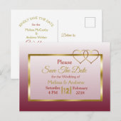 Bourgogne en goud Save the Date Briefkaarten (Voorkant / Achterkant)
