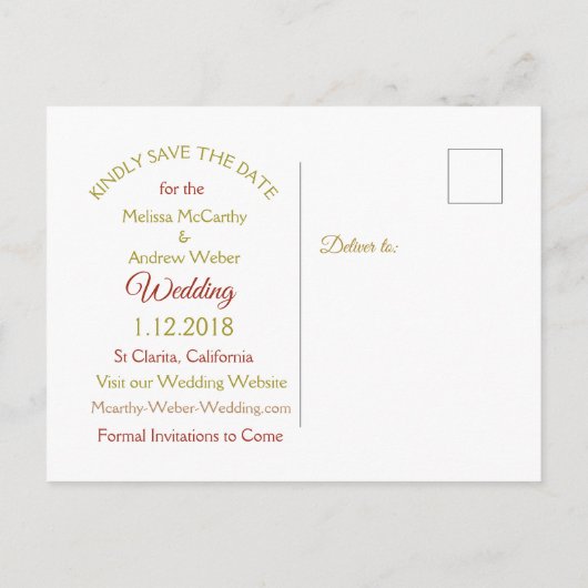 Bourgogne en goud Save the Date Briefkaarten (Achterkant)