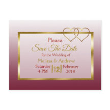 Bourgogne en goud Save the Date Briefkaarten