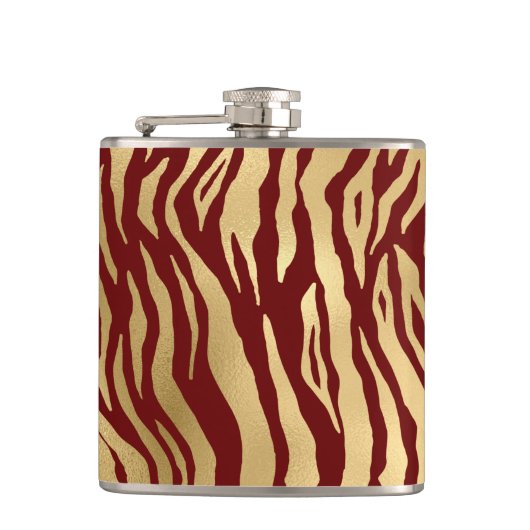 Bourgogne en goud Wild Animal Print Heupfles (Voorkant)