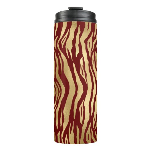 Bourgogne en goud Wild Animal Print Thermosbeker (Voorkant)